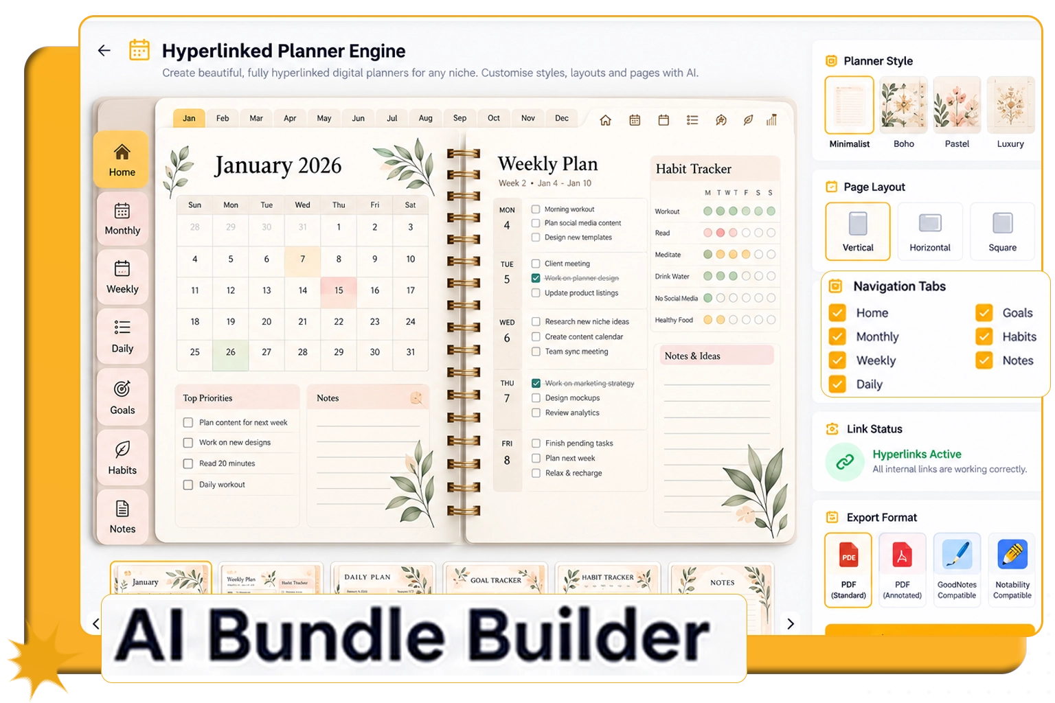 Hyperlinked digital planners